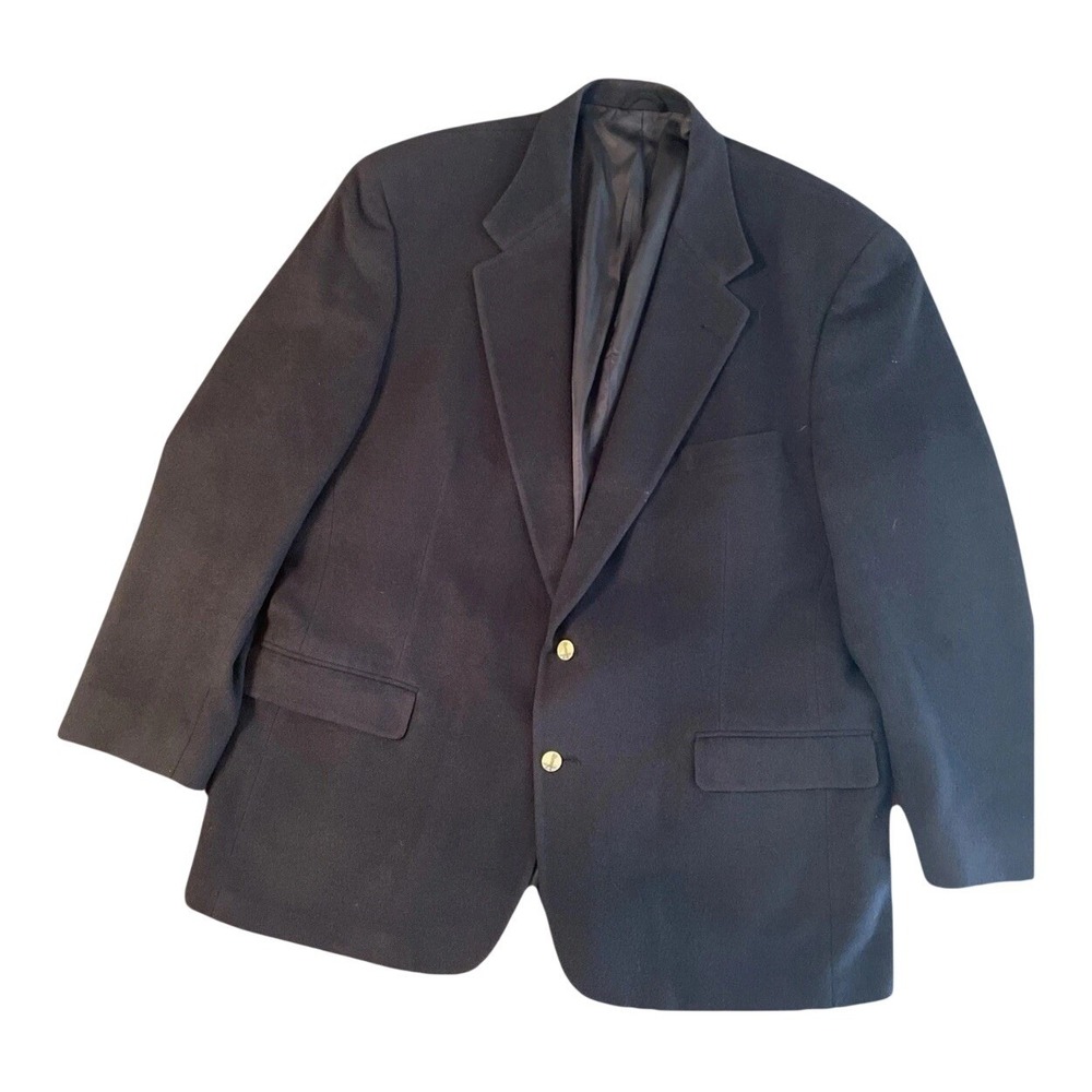 Roundtree & Yorke Blazer Mens 44R Navy 100% Camel Hair Golf Button Sport Coat